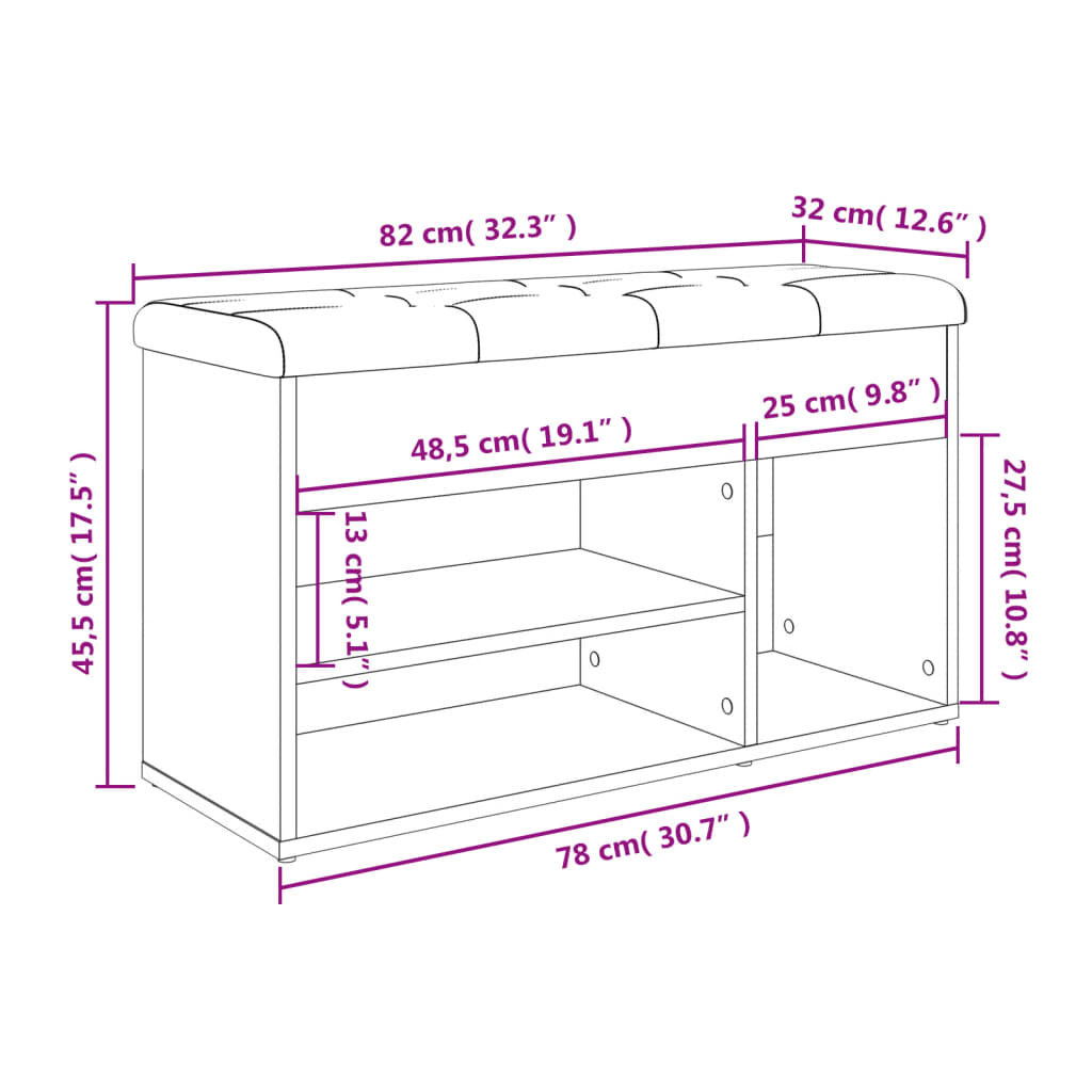 skobænk 82x32x45,5 cm konstrueret træ sort