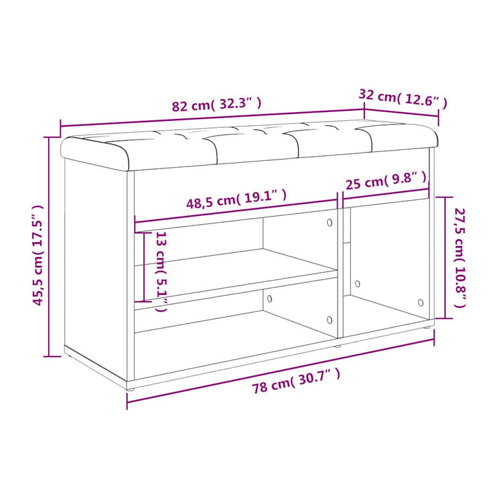 skobænk 82x32x45,5 cm konstrueret træ sonoma-eg