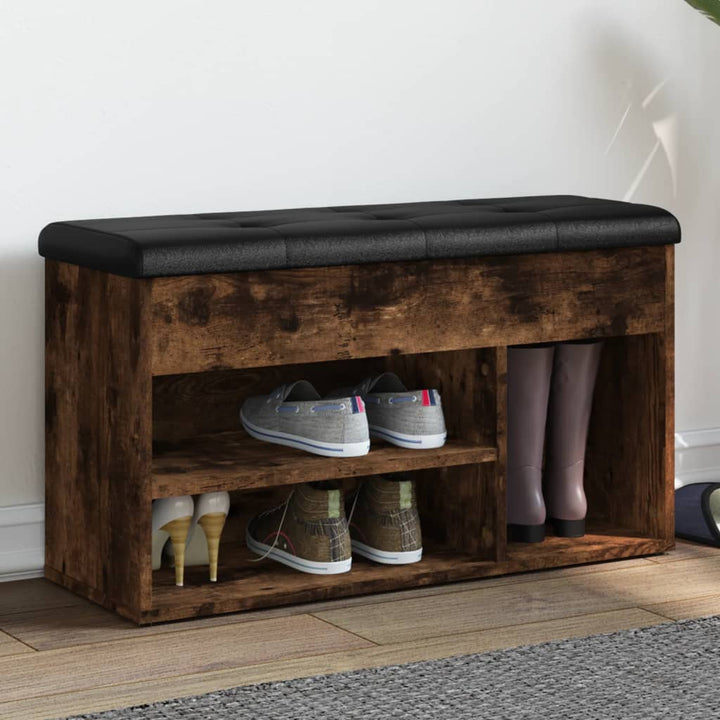 skobænk 82x32x45,5 cm konstrueret træ røget egetræsfarve