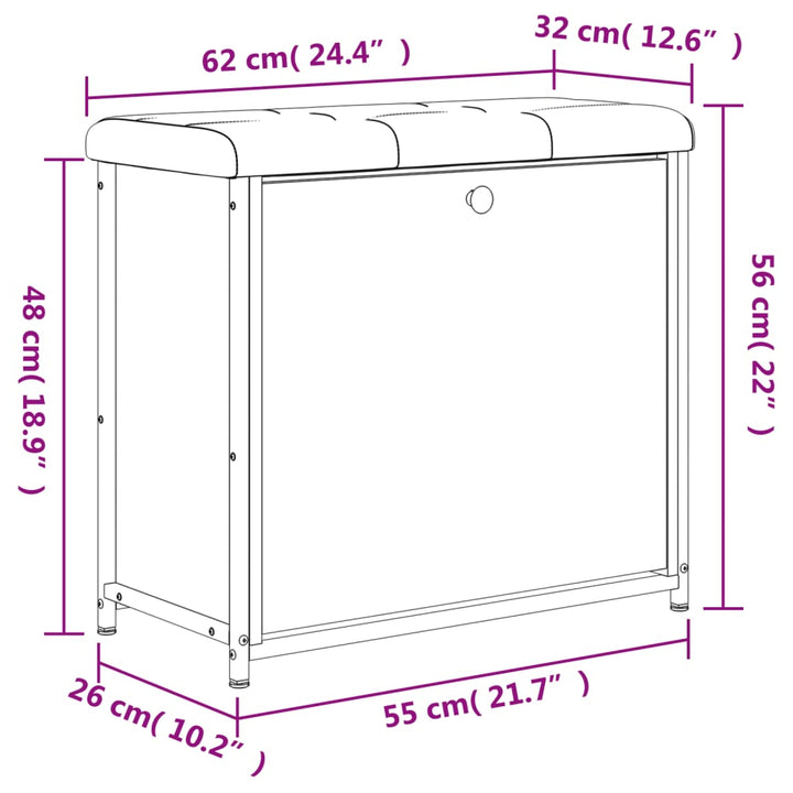 skobænk med vippeskuffe 62x32x56 cm røget egetræsfarve