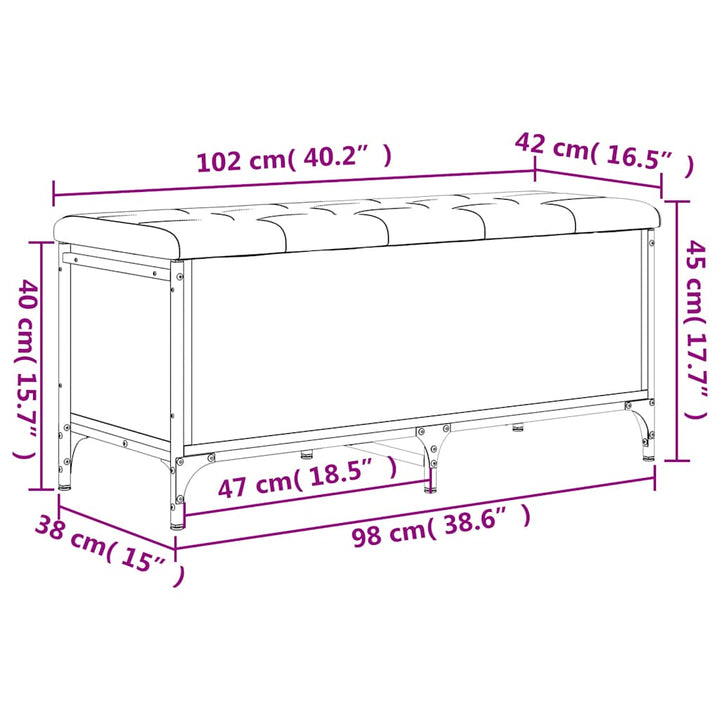 opbevaringsbænk 102x42x45 cm konstrueret træ grå sonoma-eg