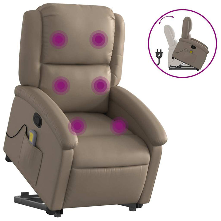 løftestol med massagefunktion kunstlæder cappuccino