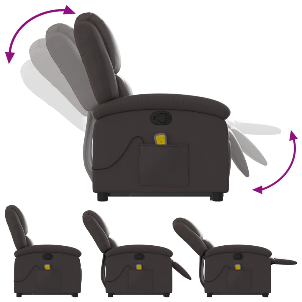 massagestol med løftefunktion ægte læder mørkebrun