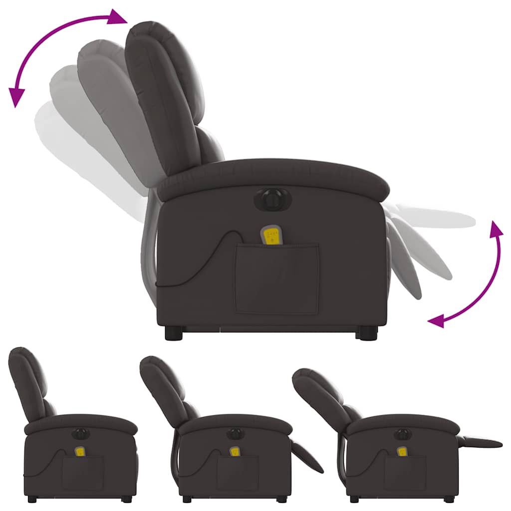 massagestol med løftefunktion ægte læder mørkebrun