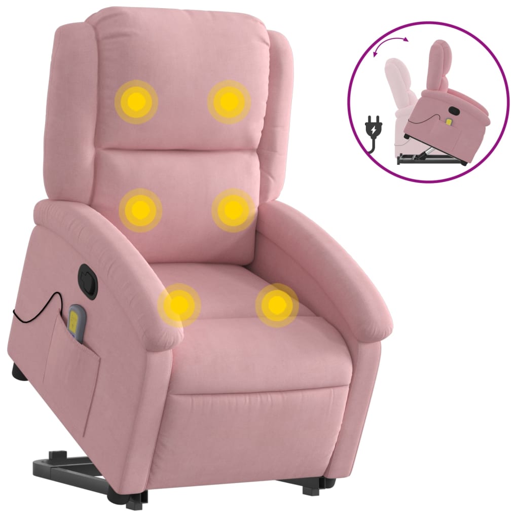 løftestol med massagefunktion fløjl pink