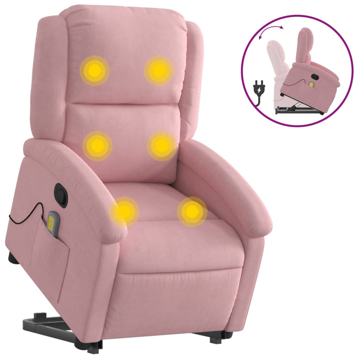 løftestol med massagefunktion fløjl pink
