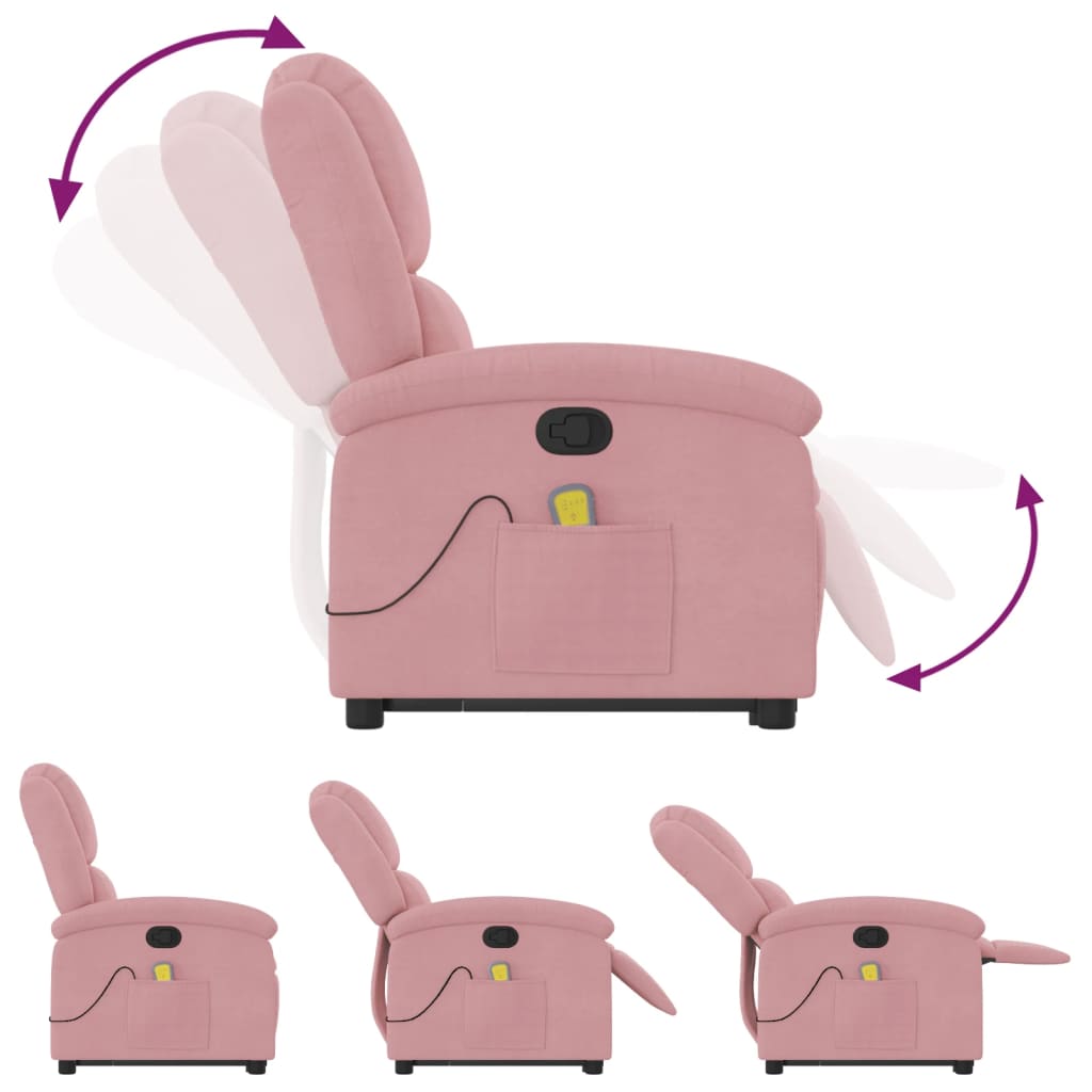 løftestol med massagefunktion fløjl pink