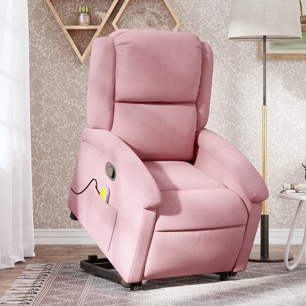 løftestol med massagefunktion fløjl pink