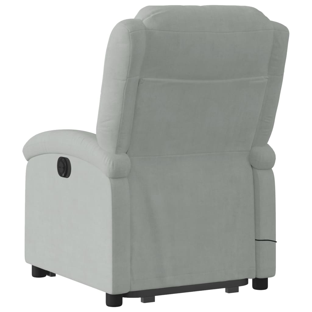 massagestol med løftefunktion velour lysegrå