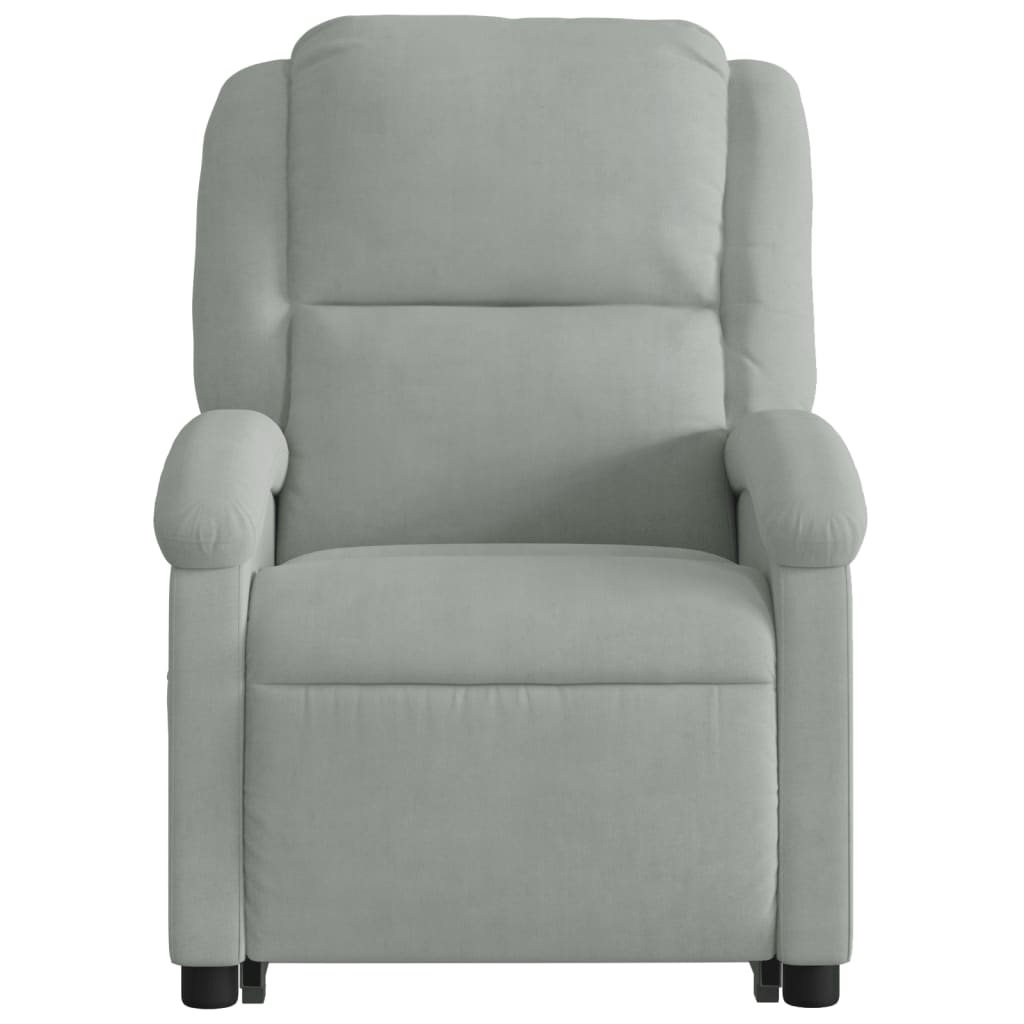 massagestol med løftefunktion velour lysegrå