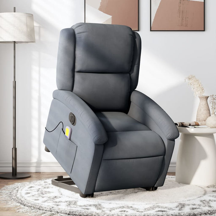 massagestol med løftefunktion velour mørkegrå