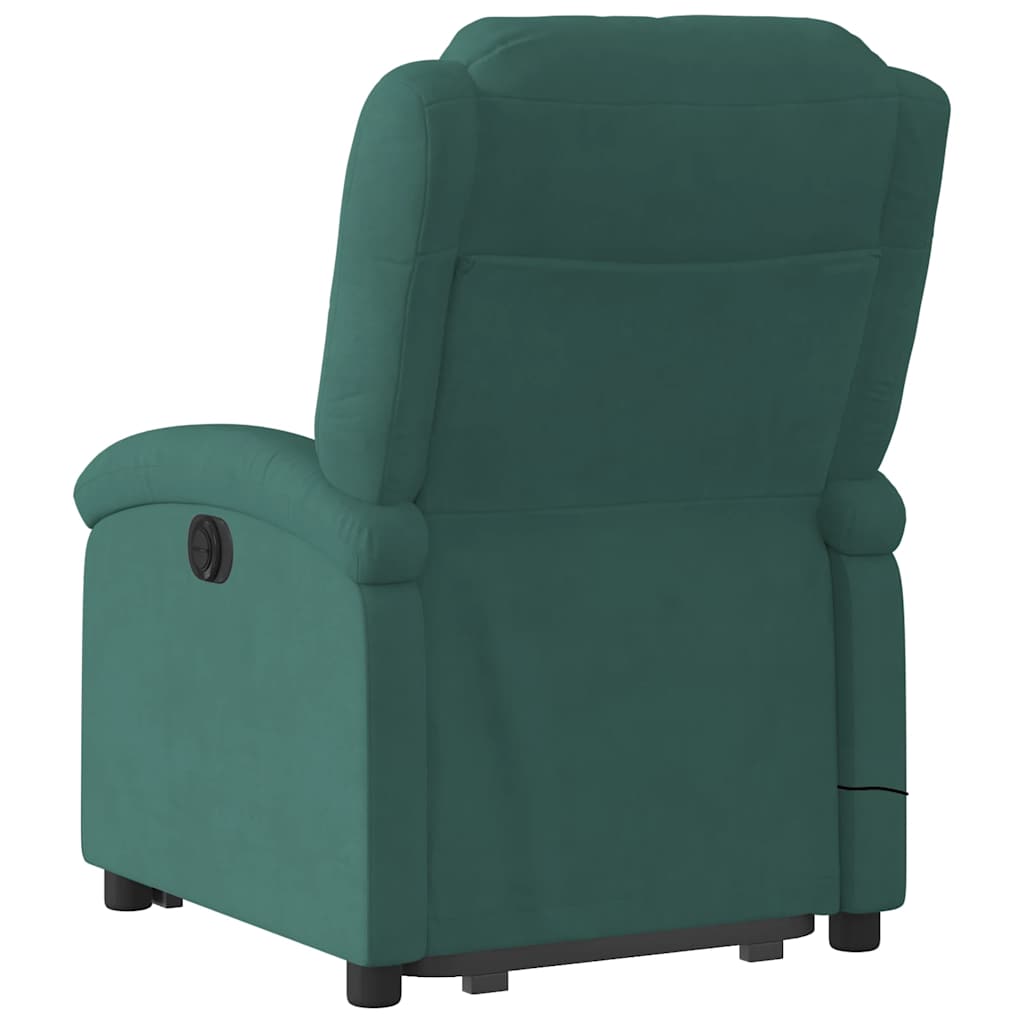 massagestol med løftefunktion velour mørkegrøn