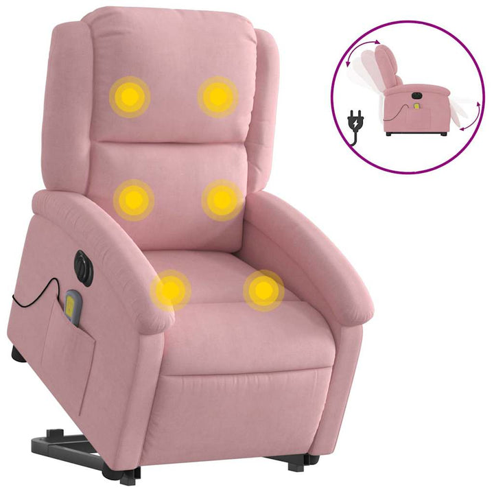 løftestol med massagefunktion velour lyserød