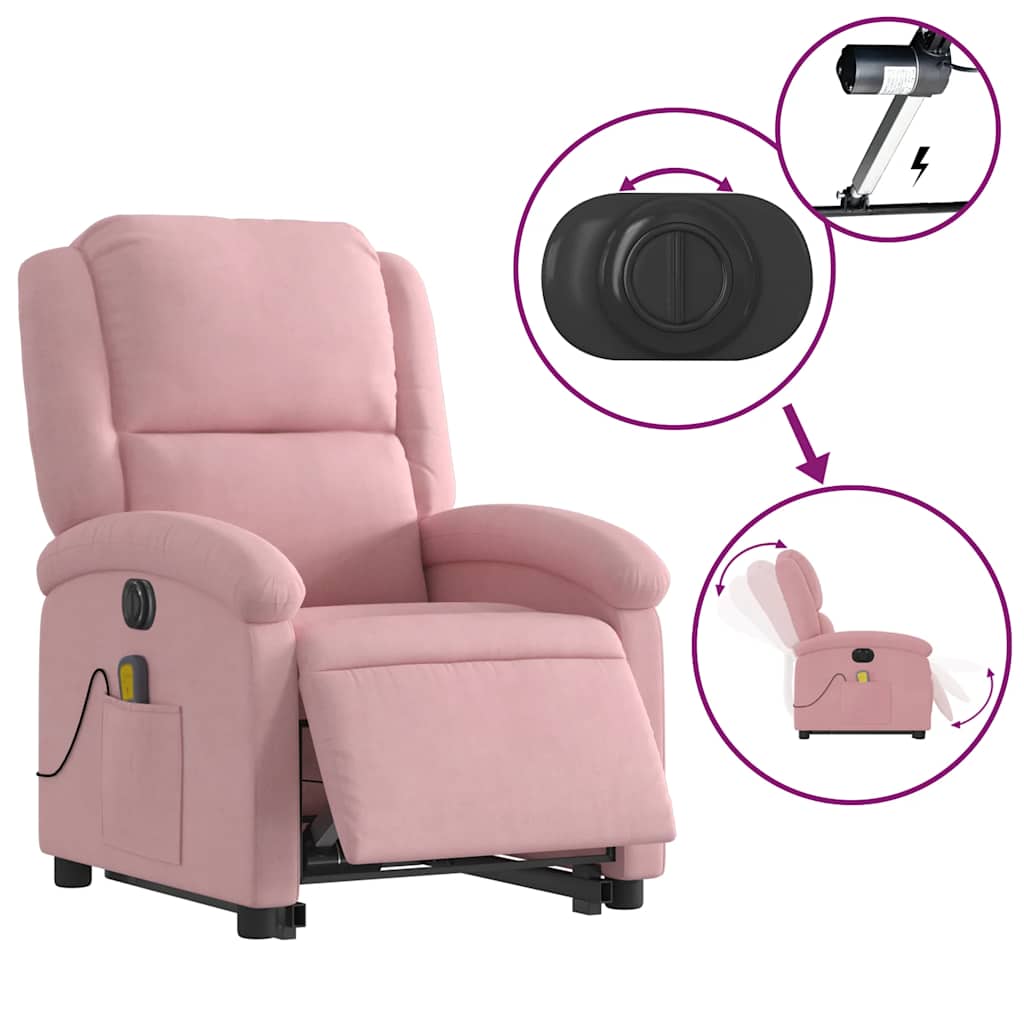 løftestol med massagefunktion velour lyserød