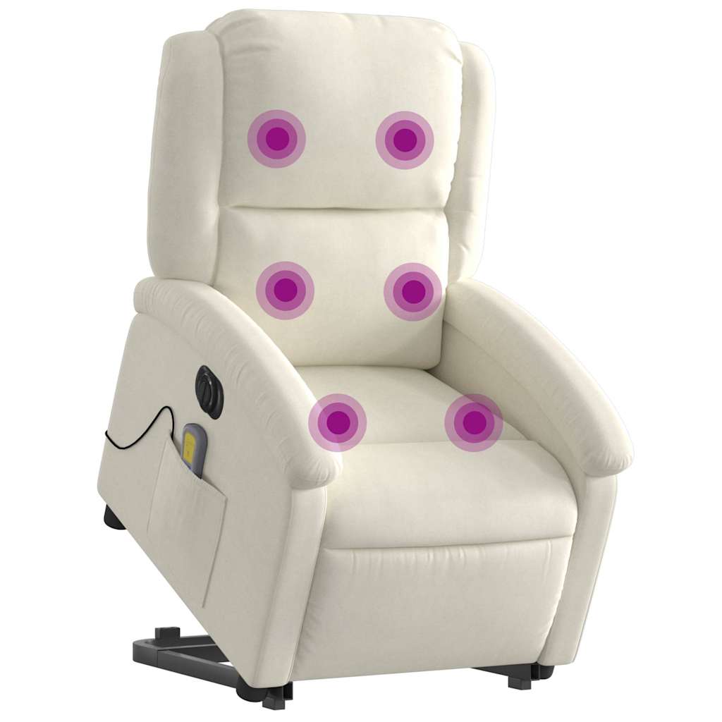 massagestol med løftefunktion velour cremefarvet