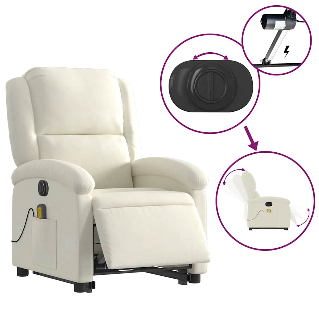 massagestol med løftefunktion velour cremefarvet