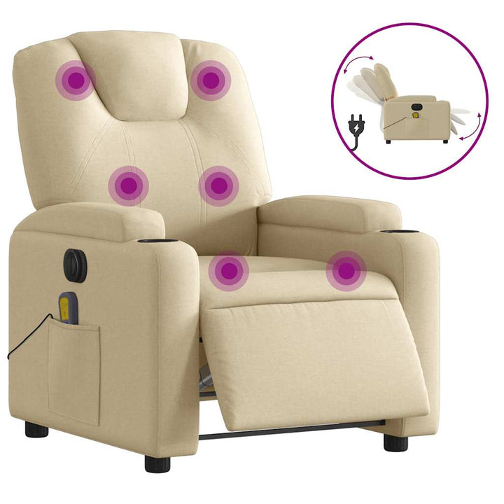 eldrevet massagestol stof cremefarvet