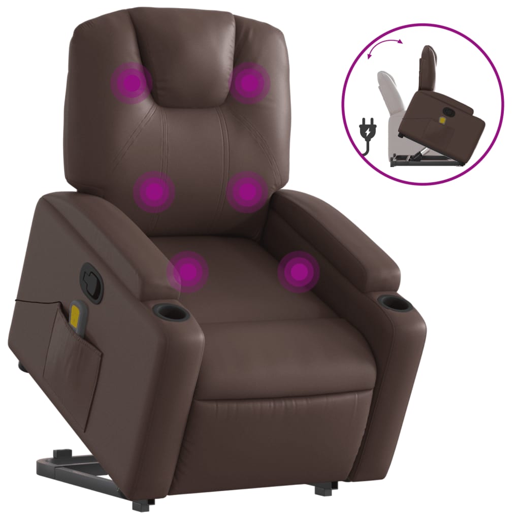 løftestol med massagefunktion kunstlæder brun