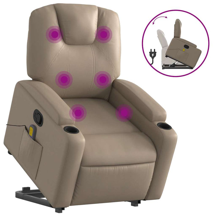 løftestol med massagefunktion kunstlæder cappuccino