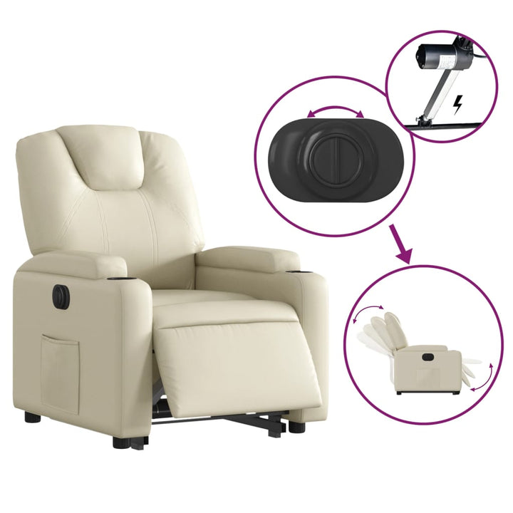 eldrevet løftestol med kunstlæder cremefarvet