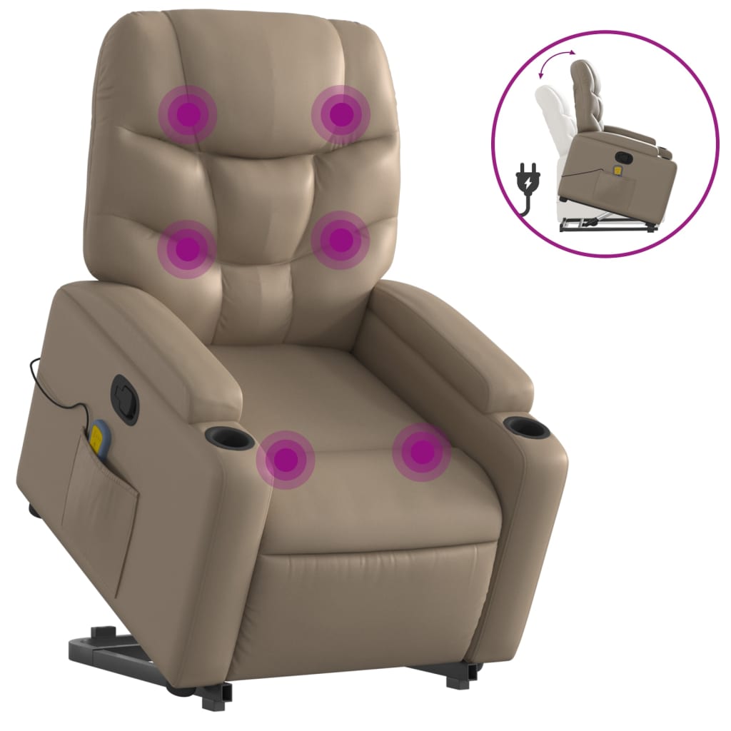 løftestol med massagefunktion kunstlæder cappuccino