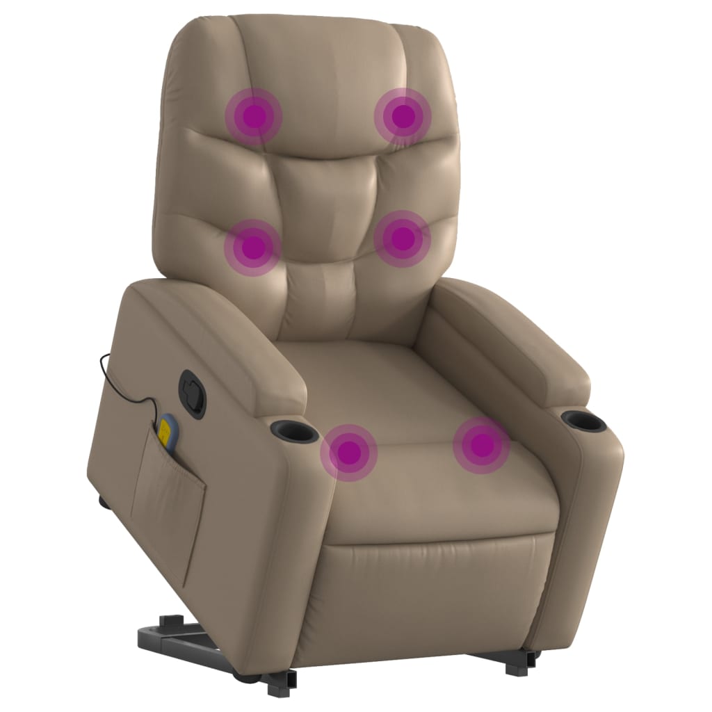 løftestol med massagefunktion kunstlæder cappuccino