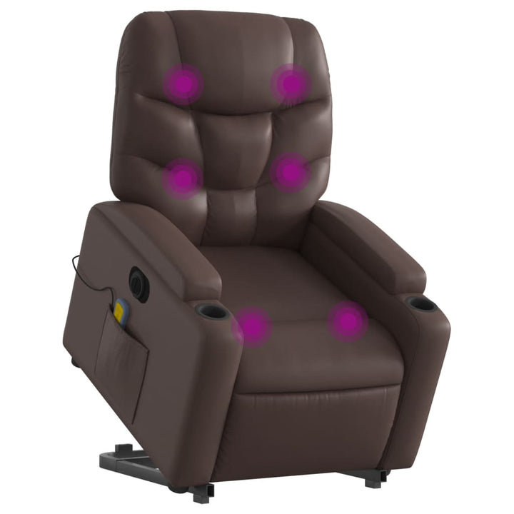 massagestol med løftefunktion kunstlæder brun
