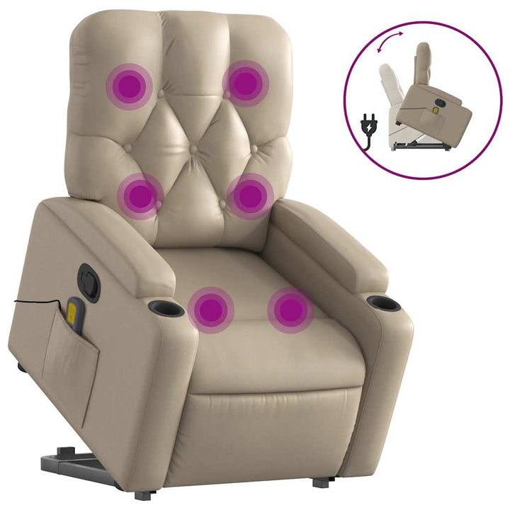 løftestol med massagefunktion kunstlæder cappuccino