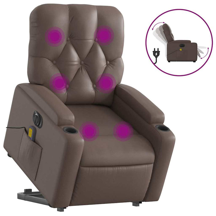 massagestol med løftefunktion kunstlæder brun