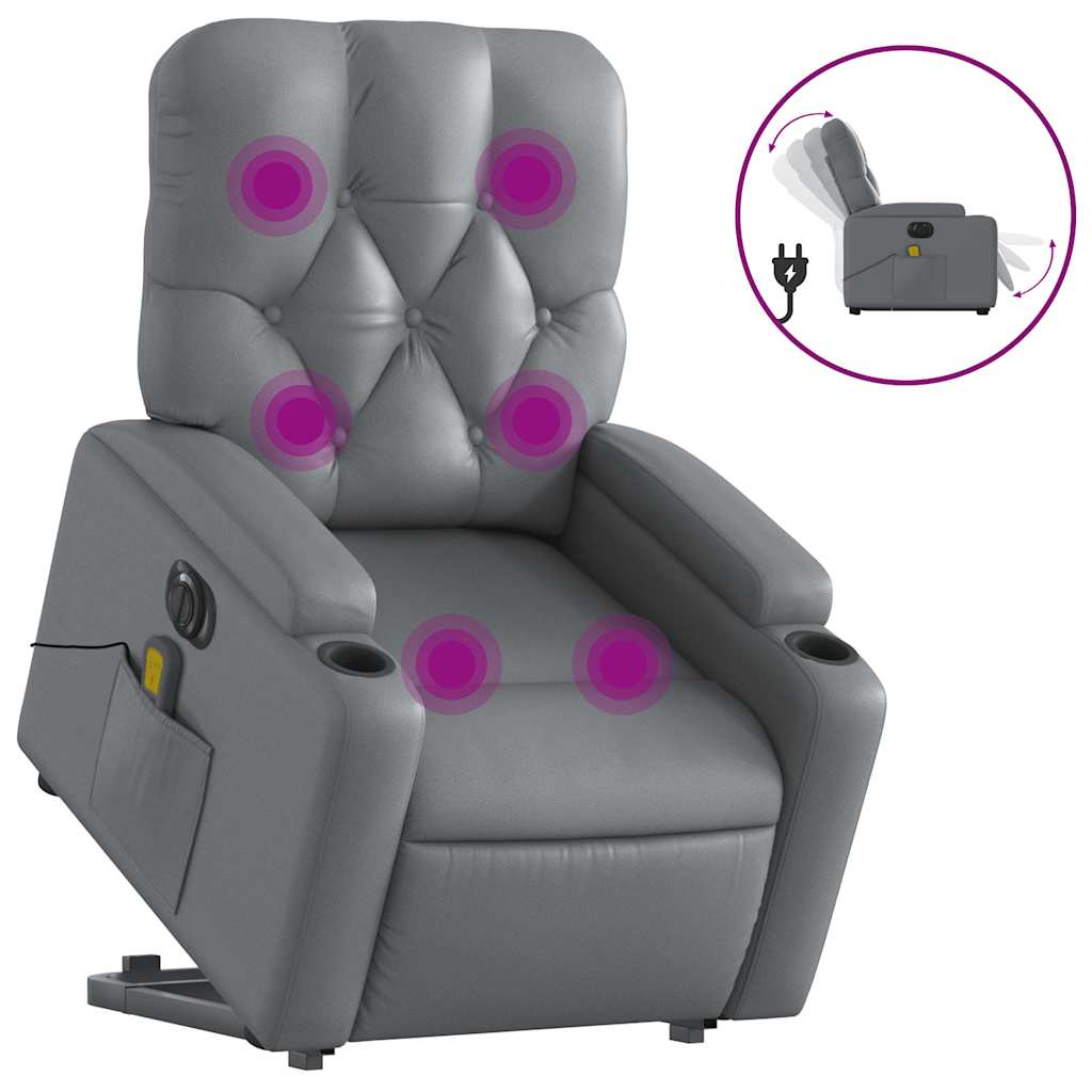 massagestol med løftefunktion kunstlæder grå