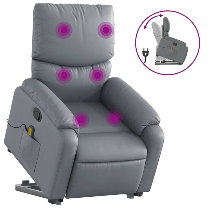 løftestol med massagefunktion kunstlæder grå