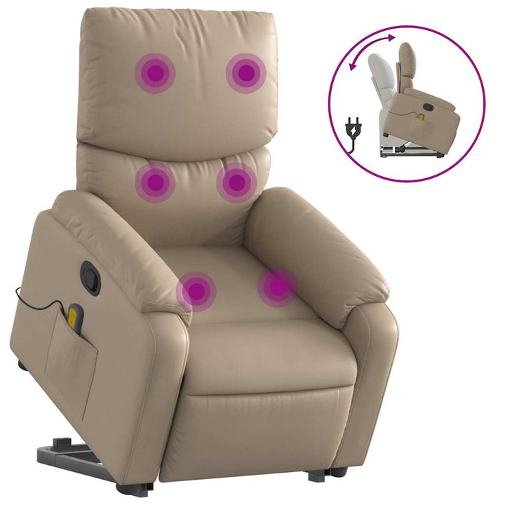 løftestol med massagefunktion kunstlæder cappuccino
