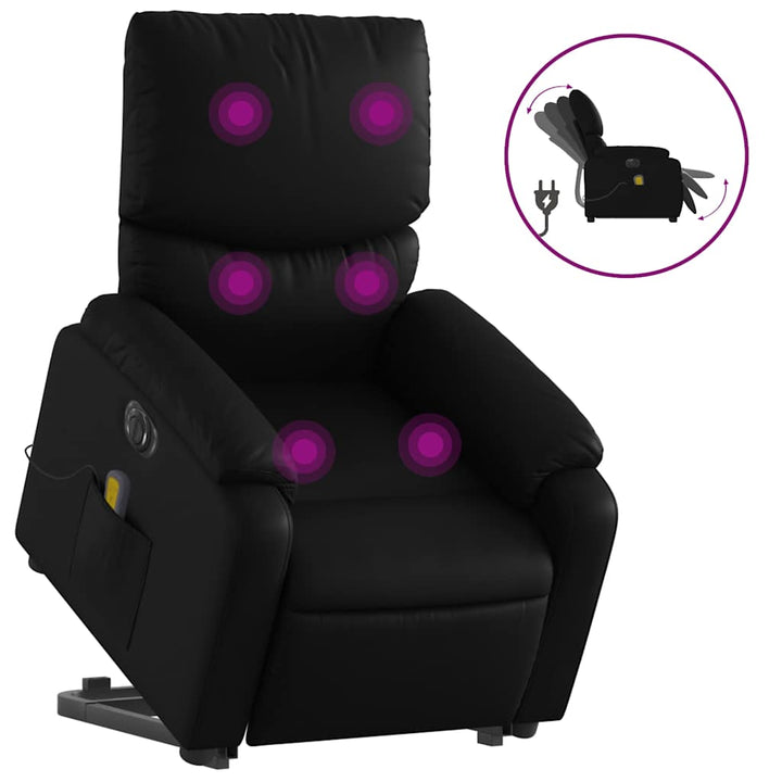 massagestol med løftefunktion kunstlæder sort