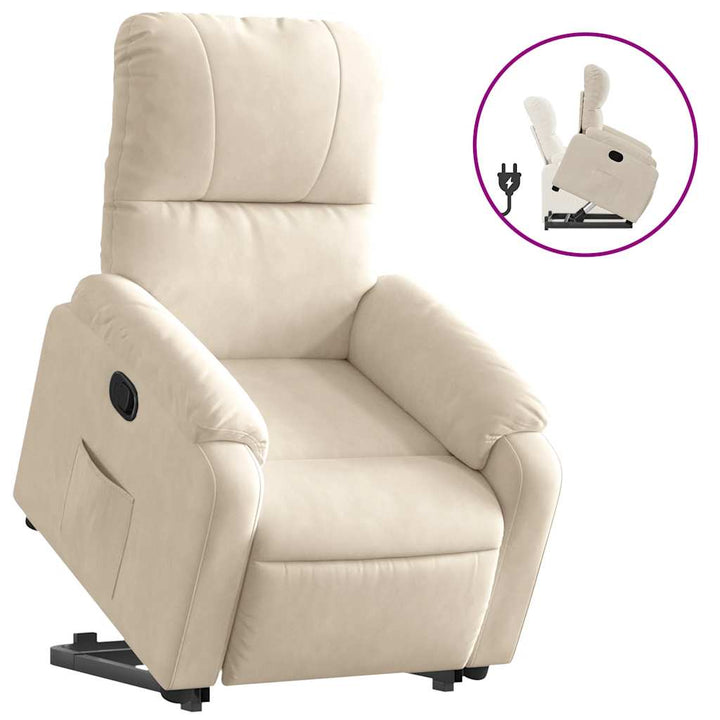massagestol med løftefunktion mikrofiberstof beige