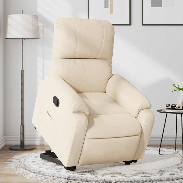 massagestol med løftefunktion mikrofiberstof beige
