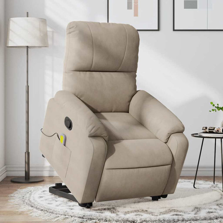 massagestol med løftefunktion mikrofiberstof gråbrun