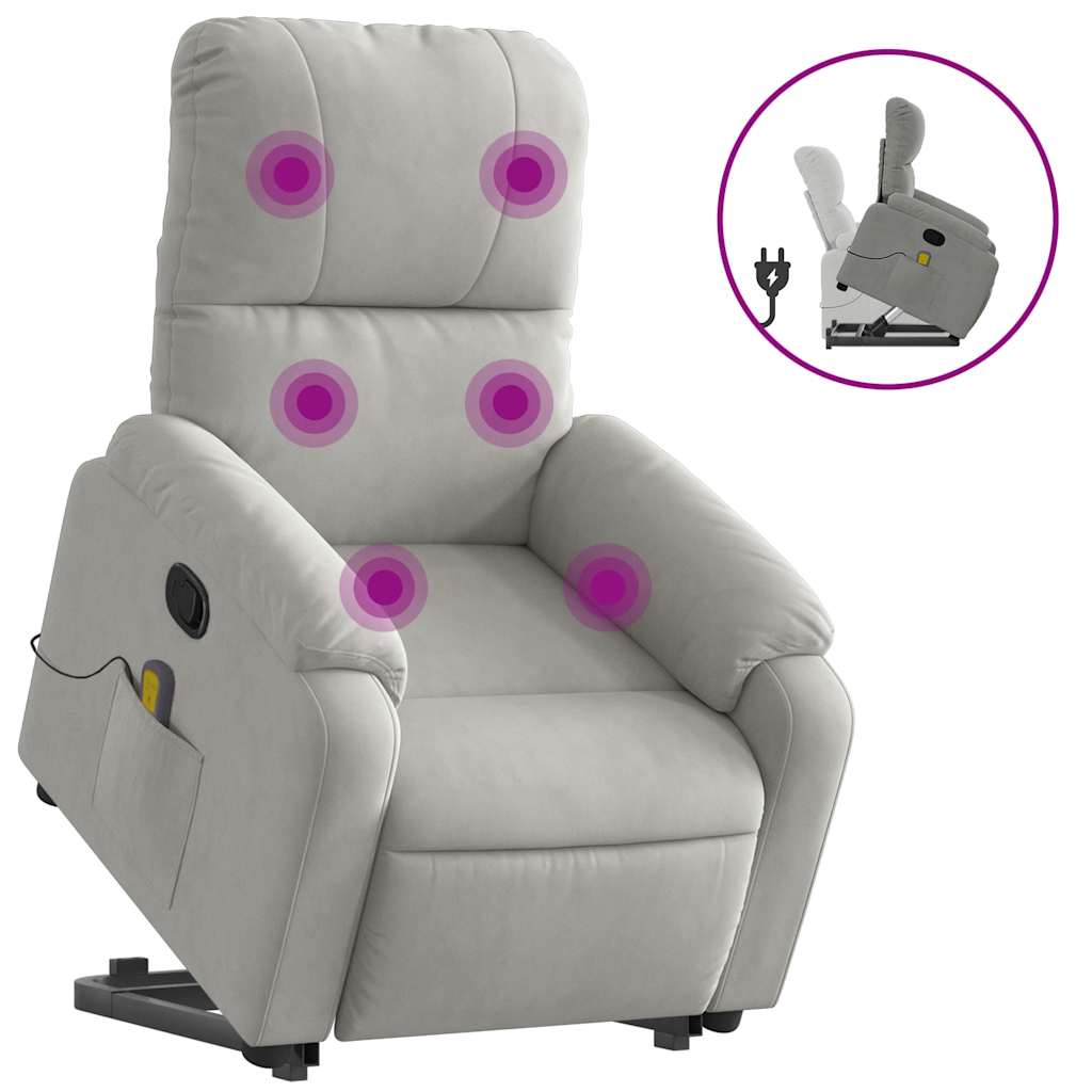 massagestol med løftefunktion mikrofiberstof lysegrå