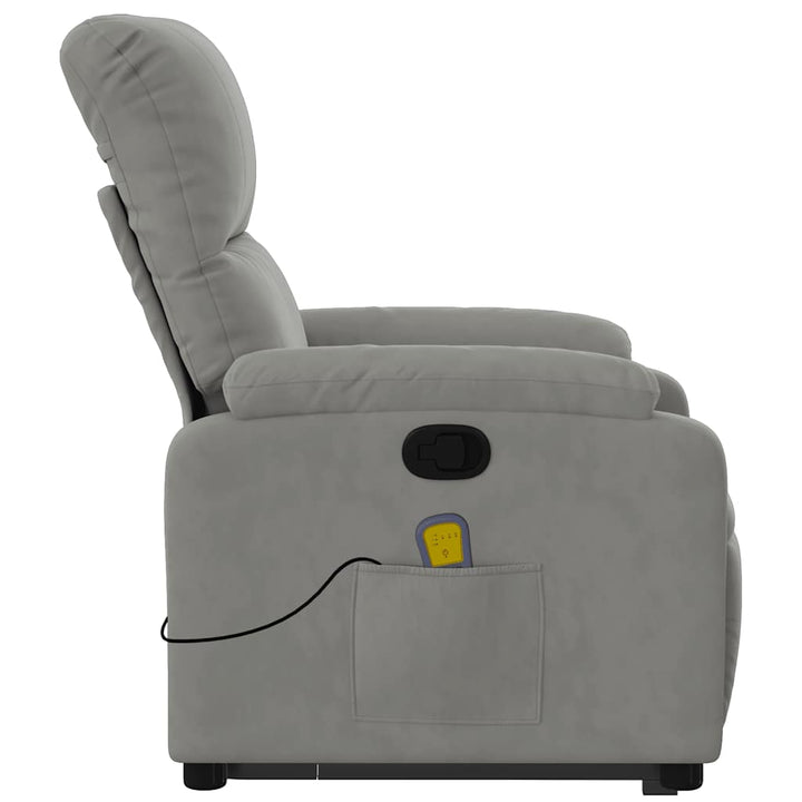 massagestol med løftefunktion mikrofiberstof lysegrå