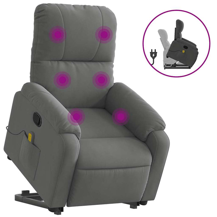 massagestol med løftefunktion mikrofiberstof mørkegrå
