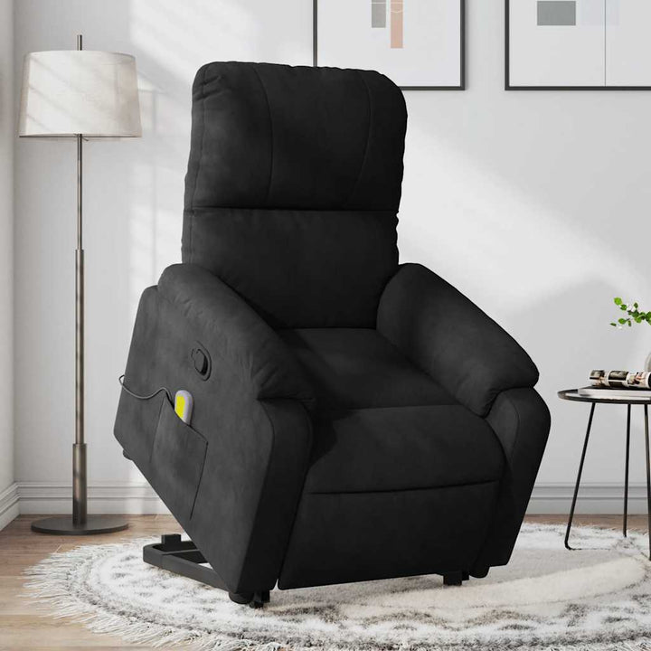 massagestol med løftefunktion mikrofiberstof sort