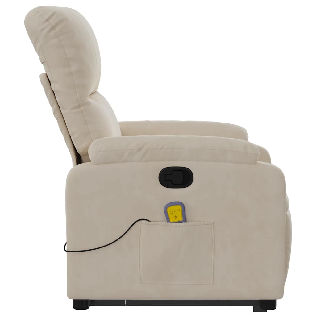 massagestol med løftefunktion mikrofiberstof beige