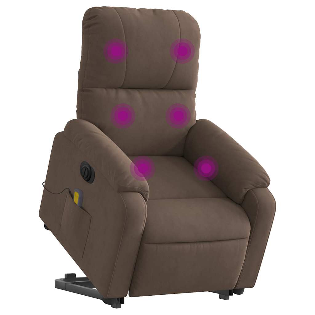 massagestol med løftefunktion mikrofiberstof brun