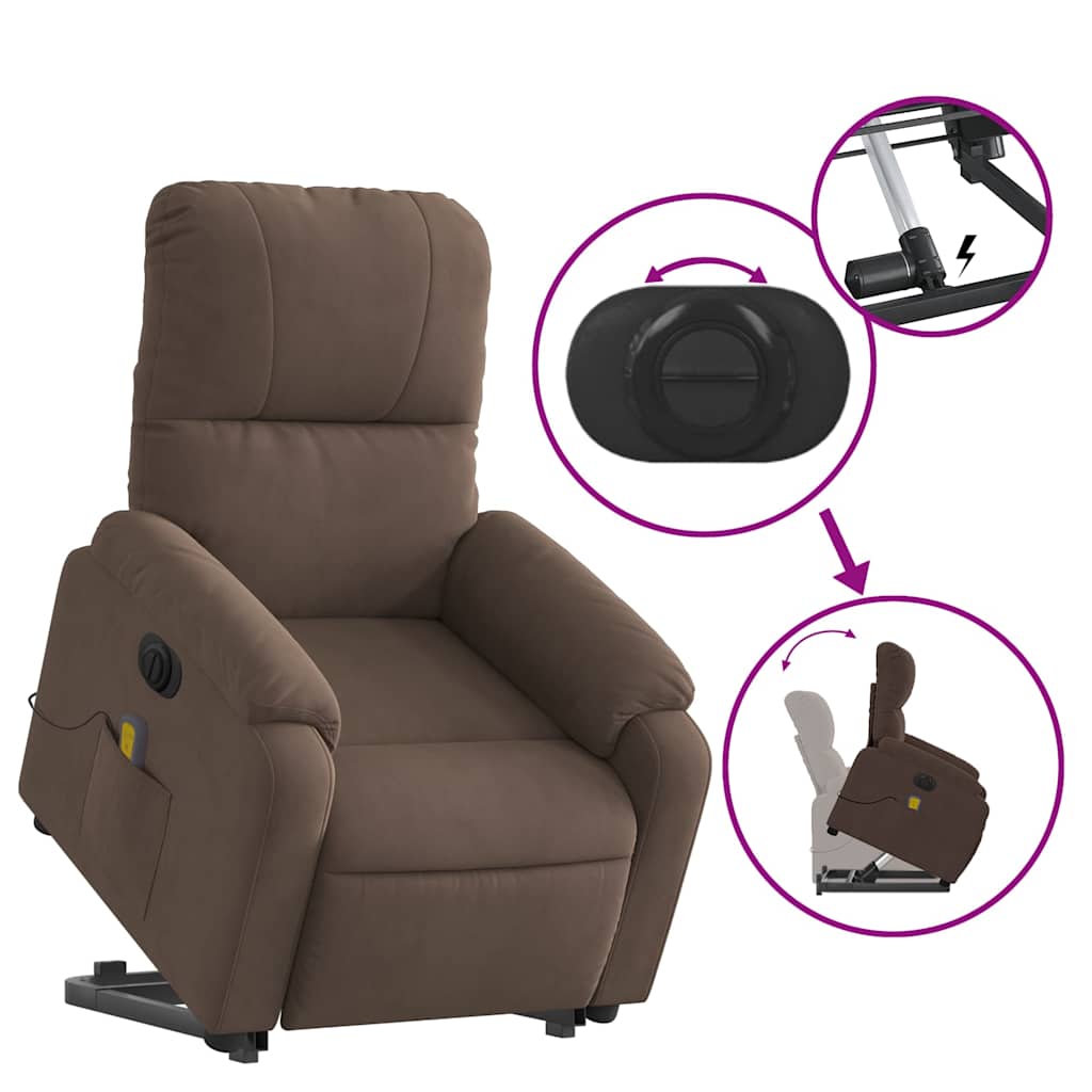 massagestol med løftefunktion mikrofiberstof brun