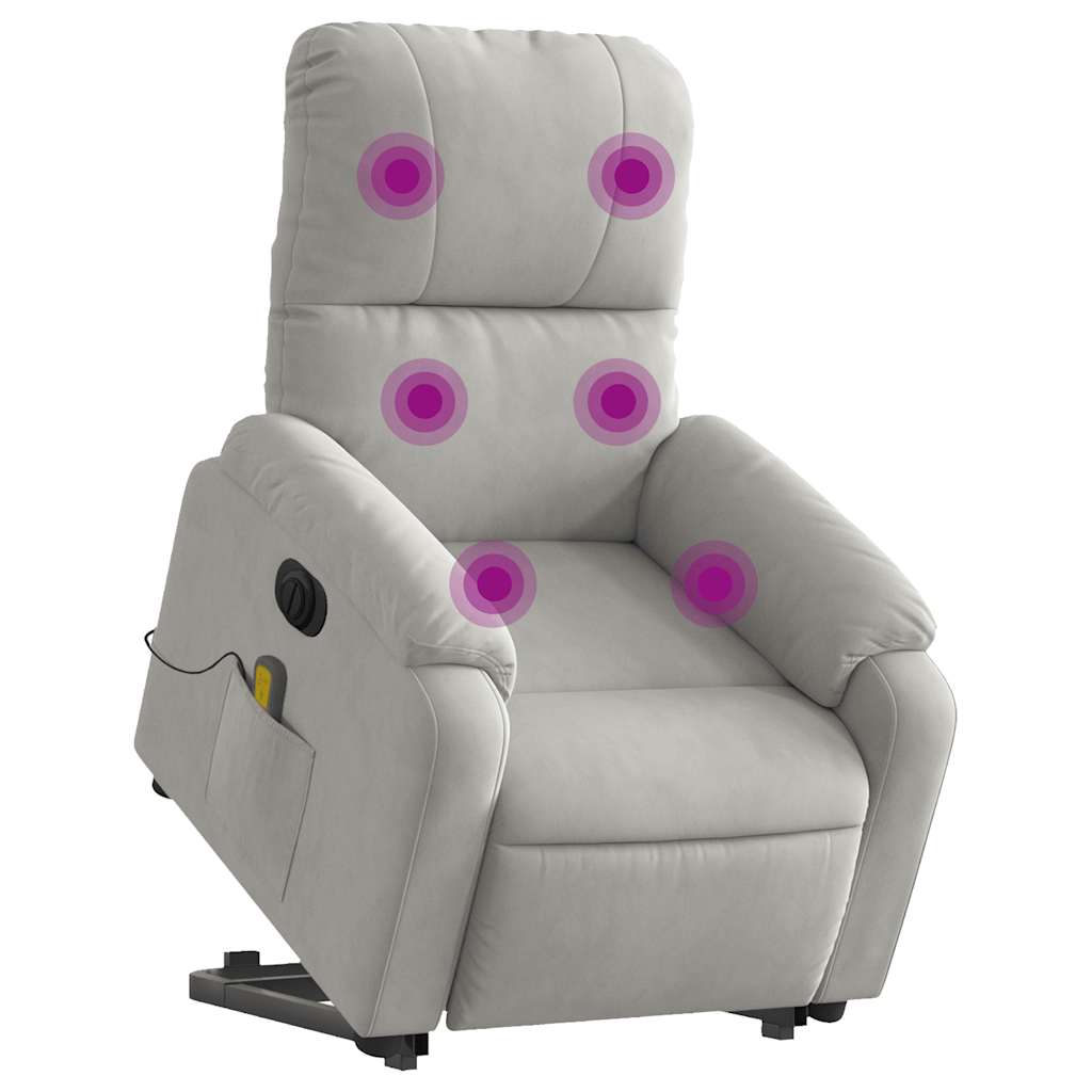 massagestol med løftefunktion mikrofiberstof lysegrå