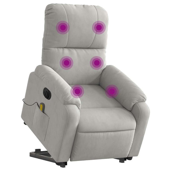 massagestol med løftefunktion mikrofiberstof lysegrå