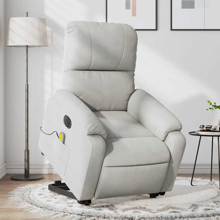 massagestol med løftefunktion mikrofiberstof lysegrå