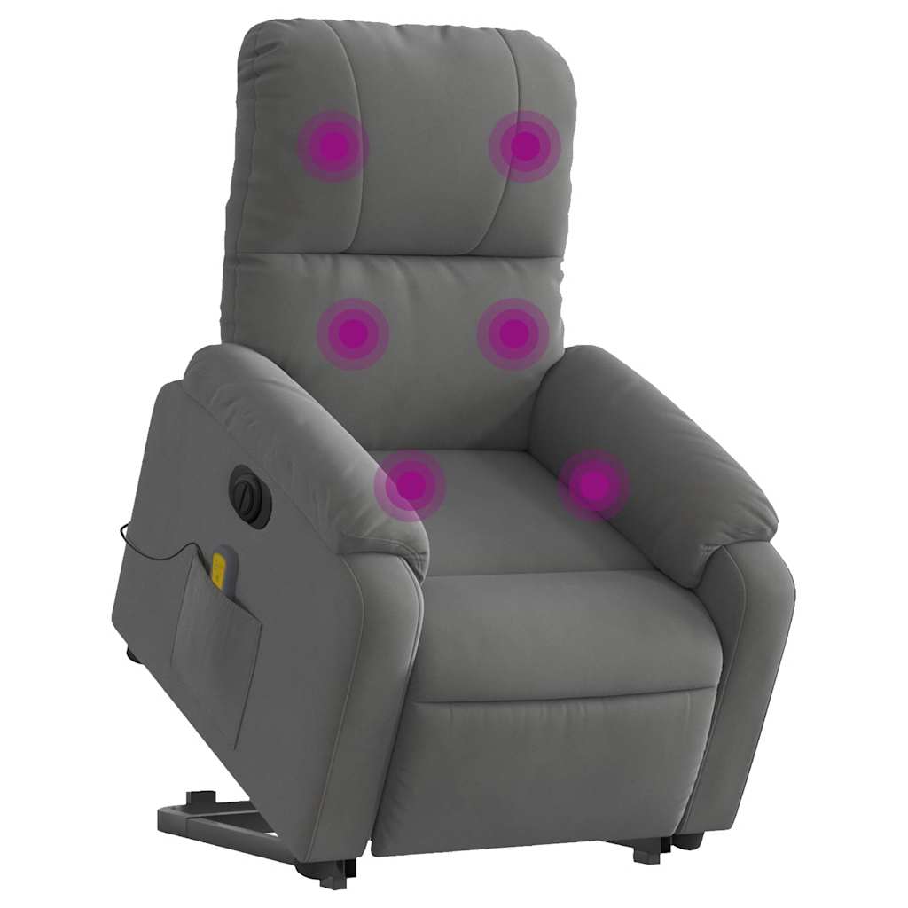 massagestol med løftefunktion mikrofiberstof mørkegrå