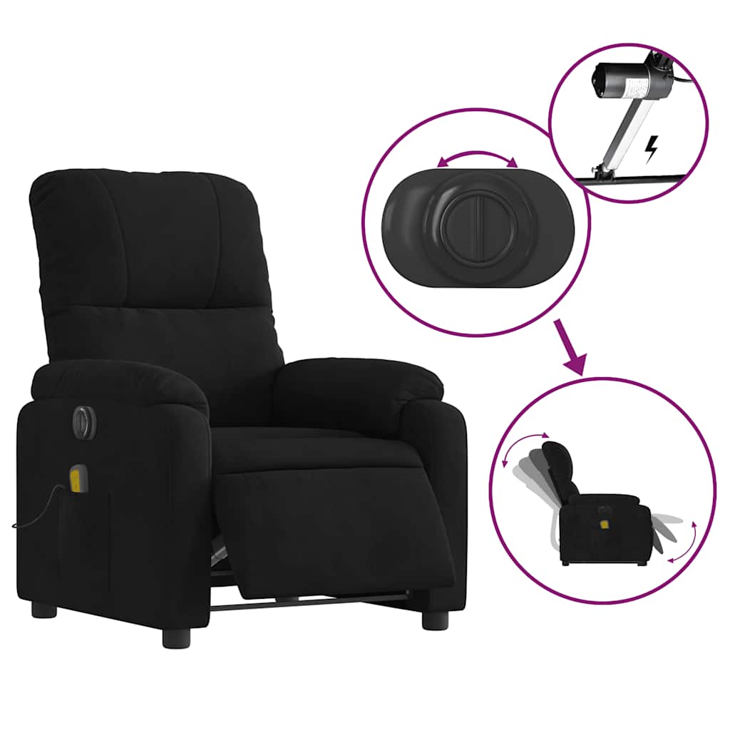 massagestol med løftefunktion mikrofiberstof sort