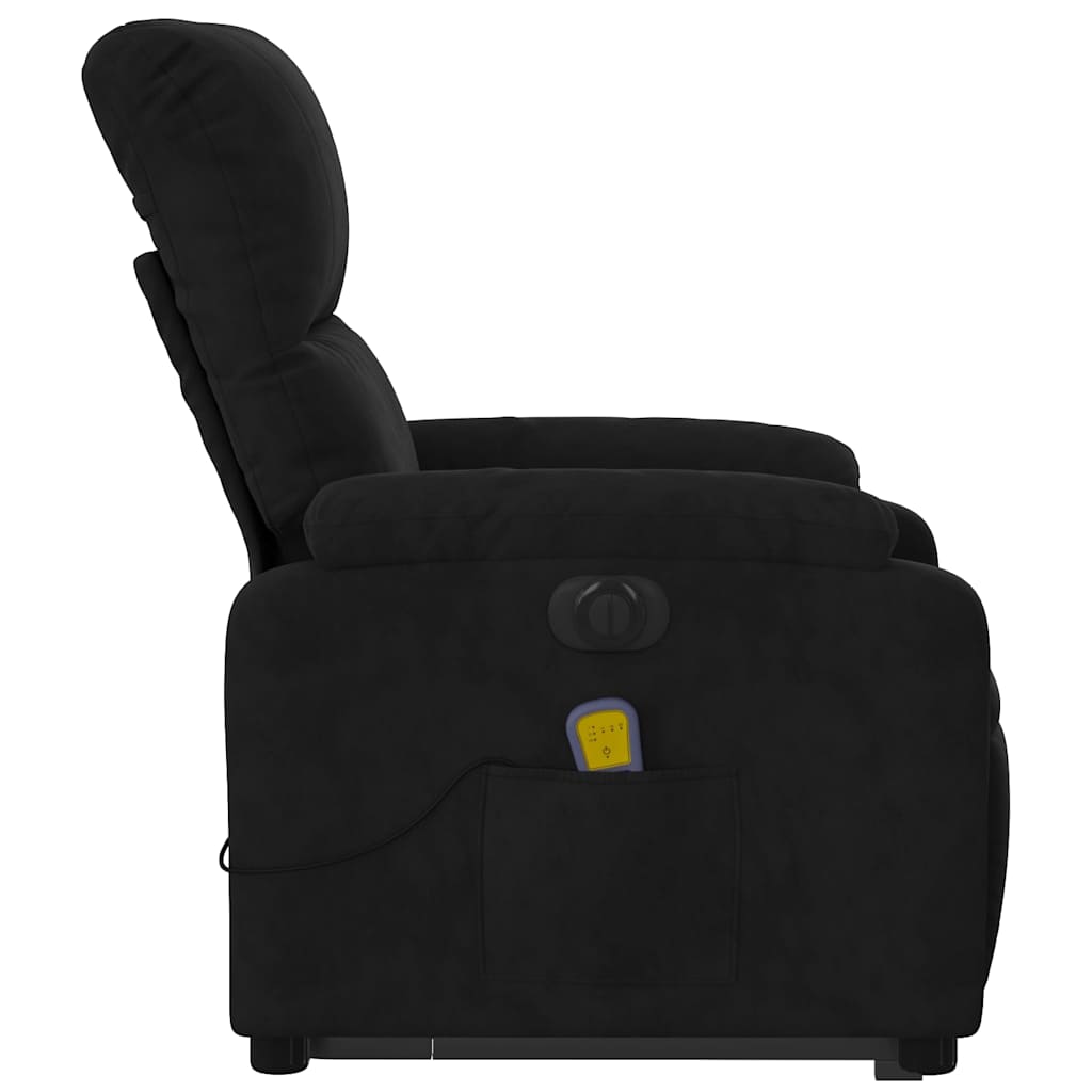 massagestol med løftefunktion mikrofiberstof sort