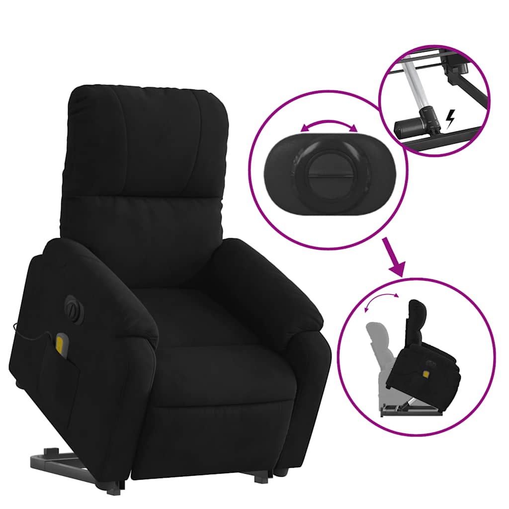 massagestol med løftefunktion mikrofiberstof sort